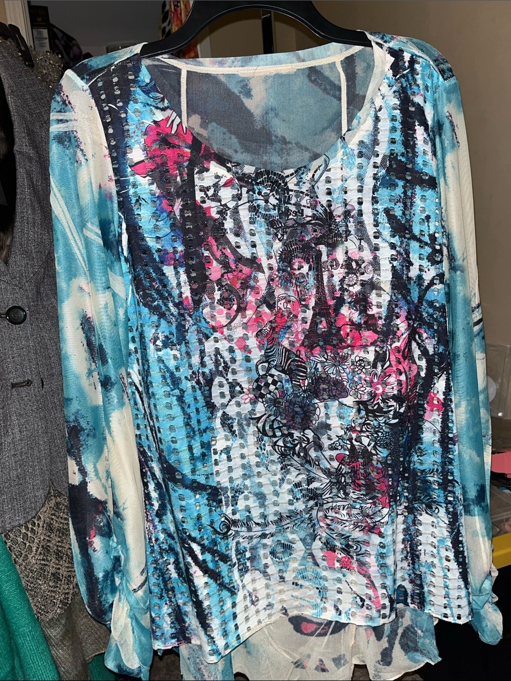 Alberto Makali Blue, Pink & Black Abstract Print Long Sleeve Top